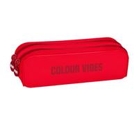 DOHE - Estuche Escolar Doble de Silicona - 2 Compartimentos con Cremalleras, Portatodo Rectangular Multiusos, Tacto Suave, Medidas 20x6x7 cm - Colour Vibes Rojo
