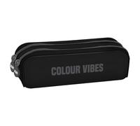 DOHE - Estuche Escolar Doble de Silicona - 2 Compartimentos con Cremalleras, Portatodo Rectangular Multiusos, Tacto Suave, Medidas 20x6x7 cm - Colour Vibes Negro