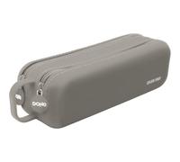 DOHE - Estuche Escolar Doble Gris | 2 Compartimentos con Cremallera, Silicona Suave y Resistente, 21,5x6,5 cm, Asa de Transporte, Material Escolar