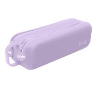DOHE - Estuche Escolar Doble Lila | 2 Compartimentos con Cremallera, Silicona Suave y Resistente, 21,5x6,5 cm, Asa de Transporte, Material Escolar