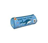 DOHE - Estuche Escolar Redondo - Cierre de Cremallera, Licencia Oficial, Poliéster Resistente, 21x7,5x7,5 cm, Material Escolar - WWF Save Our Oceans