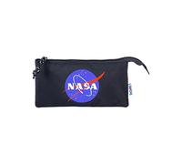 Dohe - Estuche Escolar Triple - 3 compartimentos con cremalleras - Tamaño: 23x12x2,5 cm - Material escolar - NASA Logo