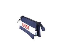 Dohe - Estuche Escolar Triple - 3 compartimentos con cremalleras - Tamaño: 23x12x2,5 cm - Material escolar - NASA Flag