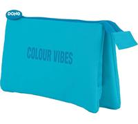 Dohe – Estuche escolar triple 3 compartimentos poliéster resistente 23x12x2,5 cm – Colour Vibes Cyan