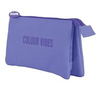 Dohe - Estuche Escolar Triple - 3 Compartimentos, Portatodo Multiusos, Medidas 23x12x2,5 cm, Cierre de Cremalleras, Fabricado en Poliéster Resistente - Colour Vibes Morado