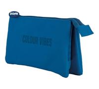 Dohe - Estuche Escolar Triple - 3 Compartimentos, Portatodo Multiusos, Medidas 23x12x2,5 cm, Cierre de Cremalleras, Fabricado en Poliéster Resistente - Colour Vibes Azul