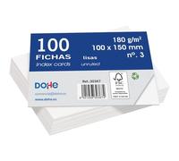 Dohe - Fichas Lisas de Cartulina (100 uds.) - Tarjetas para Escribir Notas, Tamaño A6 (15x10 cm), 180 gr/m², N.º 3, Material de Oficina - Color Blanco