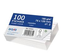 Dohe - Fichas Rayadas de Cartulina (100 uds.) - Tarjetas para Escribir Notas, Tamaño 12,5x7,5 cm, 180 gr/m², N.º 2, Material de Oficina - Color Blanco