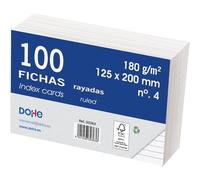 Dohe - Fichas Rayadas de Cartulina (100 uds.) - Tarjetas para Escribir Notas, Tamaño 20x12,5 cm, 180 gr/m², N.º 4, Material de Oficina - Color Blanco