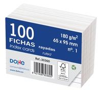 Dohe - Fichas Rayadas de Cartulina (100 uds.) - Tarjetas para Escribir Notas, Tamaño 9,5x6,5 cm, 180 gr/m², N.º 1, Material de Oficina - Color Blanco