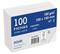 Dohe - Fichas Rayadas de Cartulina (100 uds.) - Tarjetas para Escribir Notas, Tamaño A6 (15x10 cm), 180 gr/m², N.º 3, Material de Oficina - Color Blanco