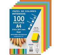 Dohe - Folios Color Intenso (100 uds.) - 5 Colores Surtidos, Papeles A4 (21x29,7 cm), Grosor 80 gr/m², Hojas para Imprimir, Dibujo, Manualidades, Decoración, Encuadernación