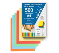 Dohe - Folios Color Intenso (500 uds.) - 5 Colores Surtidos, Papeles A4 (21x29,7 cm), Grosor 80 gr/m², Hojas para Imprimir, Dibujo, Manualidades, Decoración, Encuadernación