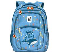 Dohe - Mochila Escolar Ergonómica - 14 Litros - 6 Bolsillos - Tamaño 28x40x12 cm - Material escolar - WWF Save Our Oceans