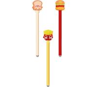 Dohe - Pack 3 Bolígrafos Borrables Fast Food - Bolis Bonitos Sándwich, Burger y Chips, Tinta de Aceite Azul, Punta de Bola 1 mm, Borrador de Tinta, Para Niños, Niñas, Colegio, Escuela y Clase