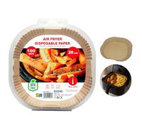 Dohe - Papel Freidora Aire Cuadrado (100 uds.) - Tamaño 20-24 cm para Air Friyers 5 8 Litros, Apto para Hornos y Microondas, Antiadherente y Absorbente, Sin BPA