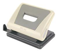 Dohe - Perforador Papel y Plástico - Capacidad 15 Hojas, 2 Agujeros de 6 mm, Taladro Metálico Resistente, Incluye Guía Ajustable - Color Marfil y Gris