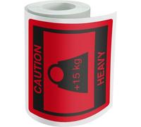 Dohe - Rollo Etiquetas Heavy Caution +15 kg (500 uds.) - Tamaño 80x80 mm, Pegatinas Autoadhesivas de Advertencia para Envíos Pesados, Resistentes y Duraderas, Color Rojo Llamativo, Material de Oficina