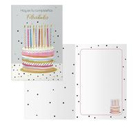 DOHE - Tarjetas de Felicitación Cumpleaños - Pack 6 unidades - Tamaño: 11,5x17 cm (cerrada) - Incluye sobre para guardar la tarjeta - Modelo Tarta