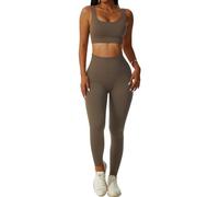 dohomiryo Conjunto Deportivo para Mujer 2 Piezas Mallas de Yoga Sin Costuras y Sujetador Deportivo Elástico Ropa de Gimnasio para Gym Yoga Gimnasio Trotar Marrón M