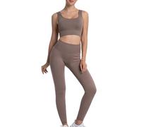 dohomiryo Conjunto Deportivo para Mujer 2 Piezas Mallas de Yoga Sin Costuras y Sujetador Deportivo Elástico Ropa de Gimnasio para Gym Yoga Gimnasio Trotar Marrón S