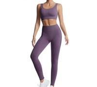 dohomiryo Conjunto Deportivo para Mujer 2 Piezas Mallas de Yoga Sin Costuras y Sujetador Deportivo Elástico Ropa de Gimnasio para Gym Yoga Gimnasio Trotar Morado oscuro S