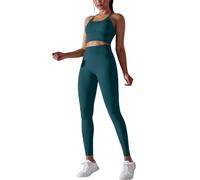 dohomiryo Conjuntos de entrenamiento para mujer 2 piezas acanalado sujetador + leggings de cintura alta conjunto de yoga sin costuras trajes de ropa deportiva para mujer Vrde oscuro S