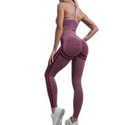 dohomiryo Conjuntos de Entrenamiento para Mujer 2 Piezas Bra + Leggings de Cintura Alta Conjunto de Yoga sin Costuras Trajes de Ropa Deportiva Rojo vino M