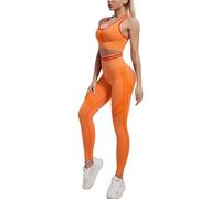 dohomiryo Conjuntos de Entrenamiento para Mujer 2 Piezas Bra + Leggings de Cintura Alta Conjunto de Yoga sin Costuras Trajes de Ropa Deportiva Naranja S