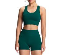 dohomiryo Mujer Conjunto de Ropa de Yoga Gym Mallas Corto de Yoga Sin Costuras y Sujetador Deportivo Elástico 2 Piezas Fitness Ropa Deportiva Vrde oscuro S