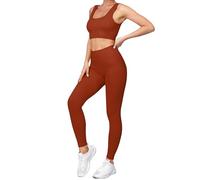 dohomiryo Mujer Conjunto de Ropa de Yoga Gym Mallas de Yoga Sin Costuras y Sujetador Deportivo Elástico 2 Piezas Ropa de Gimnasio Rojo M