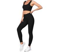 dohomiryo Mujer Conjunto de Ropa de Yoga Gym Mallas de Yoga Sin Costuras y Sujetador Deportivo Elástico 2 Piezas Ropa de Gimnasio Negro S