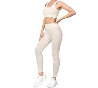 dohomiryo Mujer Conjunto de Ropa de Yoga Gym Mallas de Yoga Sin Costuras y Sujetador Deportivo Elástico 2 Piezas Ropa de Gimnasio Blanco crema M