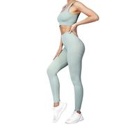 dohomiryo Mujer Conjunto de Ropa de Yoga Gym Mallas de Yoga Sin Costuras y Sujetador Deportivo Elástico 2 Piezas Ropa de Gimnasio Verde menta L