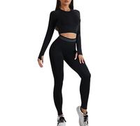 dohomiryo Mujer Conjunto de Ropa de Yoga Manga Larga Top + Polainas 2 Piezas Chandal Gimnasio Fitness Ropa Deportiva Negro L