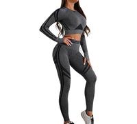 dohomiryo Mujer Conjunto de Ropa de Yoga Manga Larga Top + Polainas 2 Piezas Chandal Gimnasio Fitness Ropa Deportiva Gris oscuro M