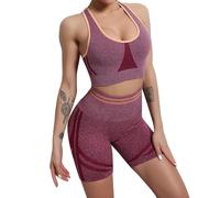 dohomiryo Mujer Conjunto de Ropa de Yoga Sujetador Deportivo y Pantalones Cortos 2 Piezas Conjunto de Yoga sin Costuras Fitness Ropa Deportiva Rojo vino M