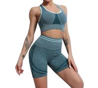 dohomiryo Mujer Conjunto de Ropa de Yoga Sujetador Deportivo y Pantalones Cortos 2 Piezas Conjunto de Yoga sin Costuras Fitness Ropa Deportiva Verde oscuro M