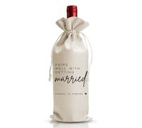 DOI-LANEE Bolsa de vino, 13.5 x 5.5 pulgadas, 100 % algodón natural, decoración de lino, bolsa de vino, diseño de cordón, ideas de regalo personalizadas