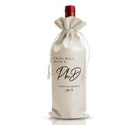 DOI-LANEE Bolsa de vino, regalo de graduación de doctorado, recuerdos de fiesta de doctorado, lino de algodón, 0,75 L, cordón, blanco, unisex