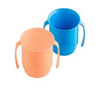 Doidy Vaso doble de 200 ml | Transición al destete (sin válvula ni boquilla) | Bebé de 3 meses en adelante | Vaso abierto con asas para beber fácilmente (naranja/azul)