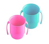Doidy Vaso doble de 200 ml | Transición al destete (sin válvula ni boquilla) | Bebé de 3 meses en adelante | Vaso abierto con asas para beber fácilmente (rosa cereza/turquesa)