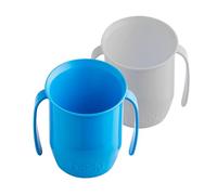 Doidy Vaso doble de 200 ml | Transición al destete (sin válvula ni boquilla) | Bebé de 3 meses en adelante | Vaso abierto con asas para beber fácilmente (azul/gris)