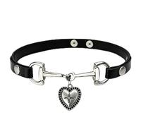 DOINEUFL Gargantilla negra para mujer, gargantilla de cuero con colgante de corazón, accesorios EMO, disfraz de espectáculo de terror rocoso, estilo gótico, collar ajustable con dije de corazón para