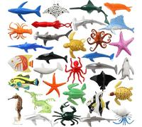 DOITEM 32 Pack Mini Vinilo Plástico Ocean Sea Animal Figuras Juego de Juguete, Realista Under The Sea Life Figura Regalo de baño para niños Educativos Niños Fiesta Cake Cupcake Topper