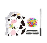 DOITOOL 1 Piñata de vaca con temática de granja: Piñata de papel con forma de animal, confeti y venda para los ojos de murciélago. Divertido accesorio de animal de 34,5 x 31 x 7,5 cm (13,56 x 12,18