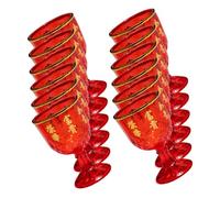 DOITOOL 12 Copas de Vino Tradicionales Chinas para Boda Copas Pequeñas de Plástico Rojo de 40 Ml Ideales para Ceremonias Festivas y Regalos de Invitados