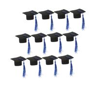 DOITOOL 12 Piezas Tapas para Botellas de Vino Graduación 12 Piezas, Mini Birrete de Graduación Azul Borlas, Funda Decorativa de Tela No Tejida para Fiesta, Accesorio para Botellas Pequeñas