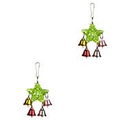 DOITOOL 2 Piezas De Juguetes para Pájaros Juguetes para Cacatúas Juguetes Educativos Juguete para Morder De Loro Colgante De Estrella De Cinco Puntas Campanas De Navidad Juguetes De