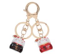 DOITOOL 2 Piezas Llaveros Gato Suerte Estilo Japonés Metal con Campana Colgante para Bolso Mochila Decorativo Símbolo Buena Fortuna Rojo y Negro